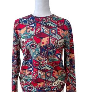 Aloha from Deer Vibrant Abstract Graphic Long Sleeve Top-Retro Pop Art Vibes XS